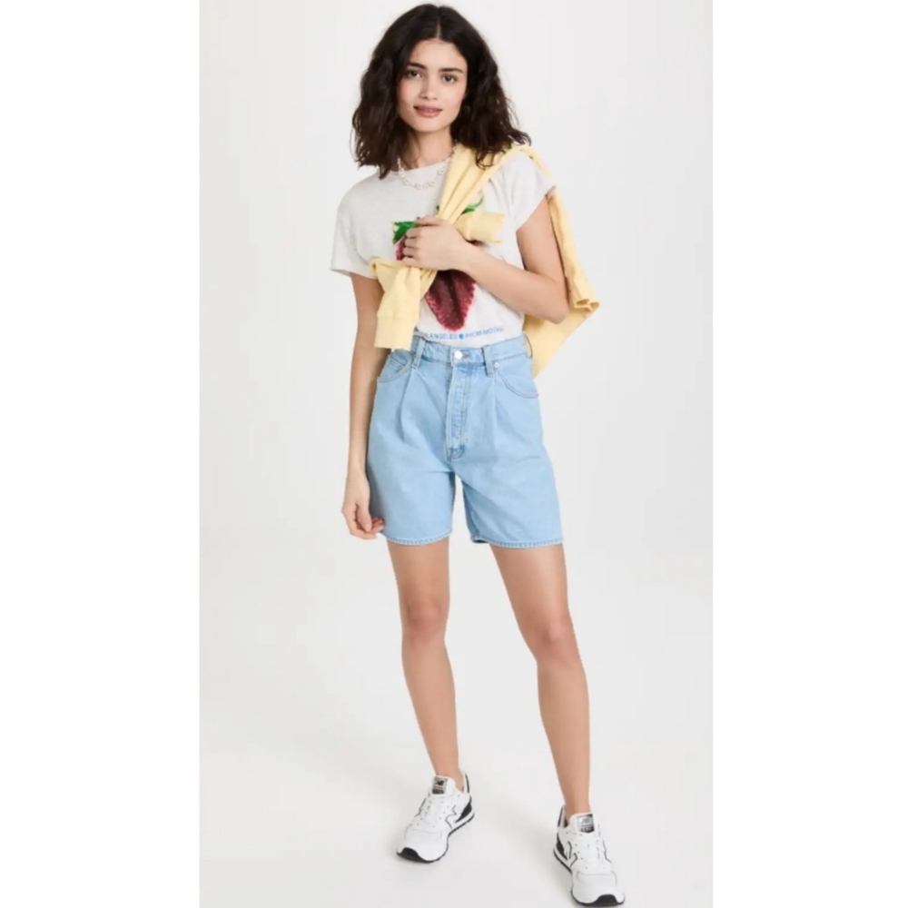 MOTHER pleated Light Blue Jean Shorts